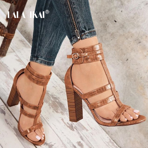 LALA IKAI Gladiator Heels High Sandals Women Summer Shoes Ankle Strap Peep Toe Wedding Shoes Woman Sandals 014C1325 -4