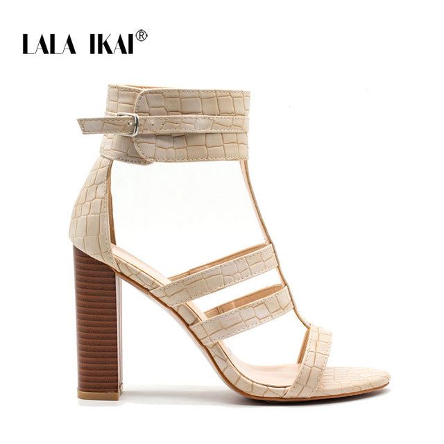 LALA IKAI Gladiator Heels High Sandals Women Summer Shoes Ankle Strap Peep Toe Wedding Shoes Woman Sandals 014C1325 -4