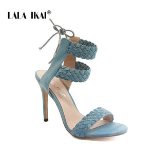 LALA IKAI Women Ankle Strap Sandals Fashion High Heels Sandal Summer Weaving Thin Heels Women Pumps Shoes Ladies 014B0174 -4