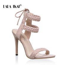 Load image into Gallery viewer, LALA IKAI Women Ankle Strap Sandals Fashion High Heels Sandal Summer Weaving Thin Heels Women Pumps Shoes Ladies 014B0174 -4
