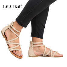 Load image into Gallery viewer, LALA IKAI Summer Women PU Sandals Narrow Band Buckle Design Cover Heel Flat With Shoes Female Gladiator Flats 014A3214-4