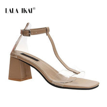 Load image into Gallery viewer, LALA IKAI Women 2020 Summer Fashion Sandals Open Toe PU Leather Transparent Buckle High Square Heels Shoes Women XWC6781-4