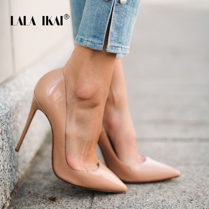 LALA IKAI Women Shallow Pump Basic Sandals Solid Colors Slip On PU High Heels Lady Sandal Femme Fashion Shoes 014C1236 -49