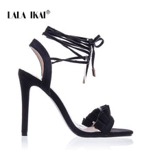 Load image into Gallery viewer, LALA IKAI Ruffle High Heels Sandals Women Cross Strappy Sandals Women Summer Shoes Woman High Sandals Heel 014C1100 -4