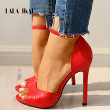 Load image into Gallery viewer, LALA IKAI 2020 Women&#39;s Summer Sandals Fashion Pumps High Heels Increased Stiletto Open Toe Black White Red Shoes XWC6657 -4