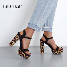 Load image into Gallery viewer, LALA IKAI Women Sandals Summer Block 12 CM Super High Heels Buckle Platform Sexy Leopard Sandals Zapatos de mujer XWC6877-4