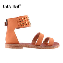 Load image into Gallery viewer, LALA IKAI Women Sandals Summer Outside Gladiator Ladies Flat Sandals Rivet Flock Cover Heel Zipper Female Sandalias 014A3607-4