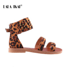 Load image into Gallery viewer, LALA IKAI Women Sandals Summer Outside Gladiator Ladies Flat Sandals Rivet Flock Cover Heel Zipper Female Sandalias 014A3607-4