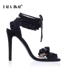 Load image into Gallery viewer, LALA IKAI Cross Bandage High Heels Sandals Women Pumps Thin Heel Ruffle Lace-Up Summer Shoes Fashion pompes de femme 014C1101-45