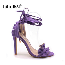 Load image into Gallery viewer, LALA IKAI Cross Bandage High Heels Sandals Women Pumps Thin Heel Ruffle Lace-Up Summer Shoes Fashion pompes de femme 014C1101-45