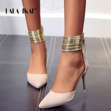 Load image into Gallery viewer, LALA IKAI 2020 Women Sandals Ankle High Thin Heels Pointed Toe Lace-up Party Wedding  Design Summer Women Shoes  XWC6501-4