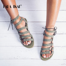 Load image into Gallery viewer, LALA IKAI Gladiator Sandals Ankle Strap Women Sandals Lace Up Woman Beach Flat Sandals Shoes Ladies Summer 014A1482 -4