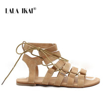 Load image into Gallery viewer, LALA IKAI Gladiator Sandals Ankle Strap Women Sandals Lace Up Woman Beach Flat Sandals Shoes Ladies Summer 014A1482 -4