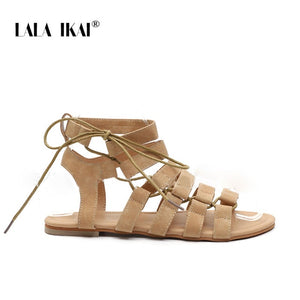 LALA IKAI Gladiator Sandals Ankle Strap Women Sandals Lace Up Woman Beach Flat Sandals Shoes Ladies Summer 014A1482 -4