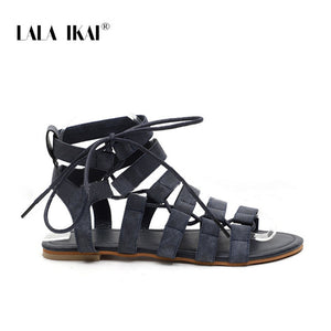 LALA IKAI Gladiator Sandals Ankle Strap Women Sandals Lace Up Woman Beach Flat Sandals Shoes Ladies Summer 014A1482 -4