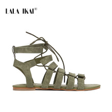 Load image into Gallery viewer, LALA IKAI Gladiator Sandals Ankle Strap Women Sandals Lace Up Woman Beach Flat Sandals Shoes Ladies Summer 014A1482 -4