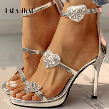 Load image into Gallery viewer, LALA IKAI High Heel Sandals Women Summer Rhinestones Ladies Gladiator Sandal High Heel Flock Peep Toe Sandalie Female XWC10150