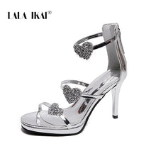 Load image into Gallery viewer, LALA IKAI High Heel Sandals Women Summer Rhinestones Ladies Gladiator Sandal High Heel Flock Peep Toe Sandalie Female XWC10150