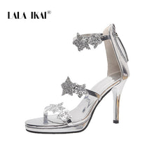Load image into Gallery viewer, LALA IKAI High Heel Sandals Women Summer Rhinestones Ladies Gladiator Sandal High Heel Flock Peep Toe Sandalie Female XWC10150