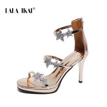 Load image into Gallery viewer, LALA IKAI High Heel Sandals Women Summer Rhinestones Ladies Gladiator Sandal High Heel Flock Peep Toe Sandalie Female XWC10150