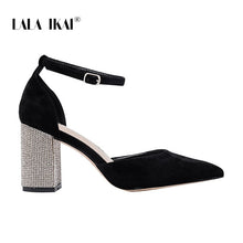 Load image into Gallery viewer, LALA IKAI Wedding Shoes Woman 2020 Pointed Toe Square Crystal Bling High Heels Shoes Buckle Shallow Sandal Party Pumps XWC6736-4