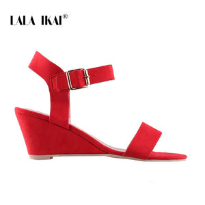 LALA IKAI Platform Sandals Women Sandals Summer Sexy Flock Buckle Strap Party Shoes Wedges High Heels Sandalie 014C3687-4