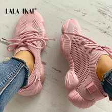 Load image into Gallery viewer, LALA IKAI Sneakers Women Spring Breathable Mesh Shoes Casual Lace Up Vulcanize Shoes Female Soft Pink Tenis Shoes 014A3796-4