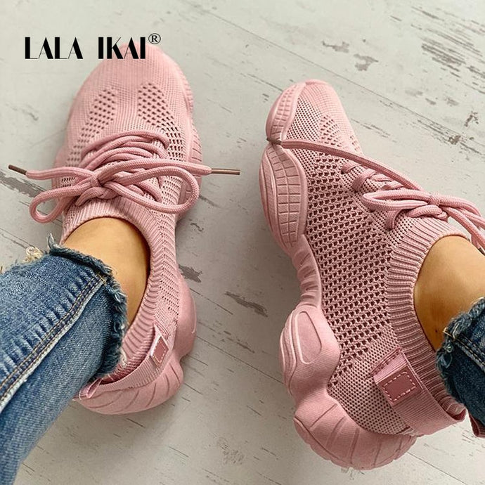 LALA IKAI Sneakers Women Spring Breathable Mesh Shoes Casual Lace Up Vulcanize Shoes Female Soft Pink Tenis Shoes 014A3796-4