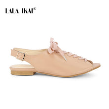 Load image into Gallery viewer, LALA IKAI Lace Up Sandals Women Summer Casual Peep Toe Flats Shoes Woman PU Leather Back Strap Low Heels Sandalie 014A3794-4