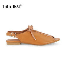 Load image into Gallery viewer, LALA IKAI Lace Up Sandals Women Summer Casual Peep Toe Flats Shoes Woman PU Leather Back Strap Low Heels Sandalie 014A3794-4